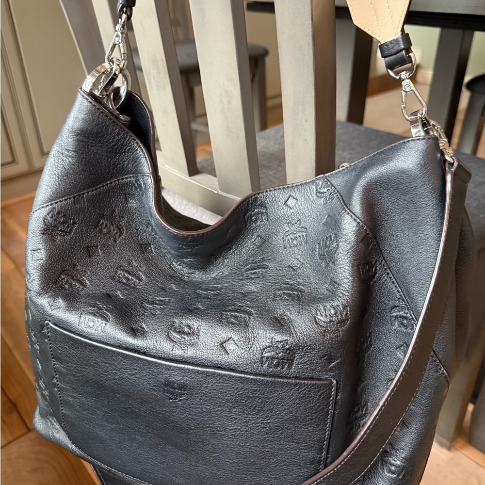 MCM Black Leather Crossbody Bag with Cream Accent - Picture 7 of 17